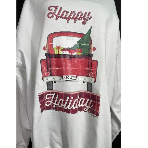 Wild Bobby Happy Holiday Jolly Red Pick Up Christmas Sweatshirt, White XL - Picture 2 of 7
